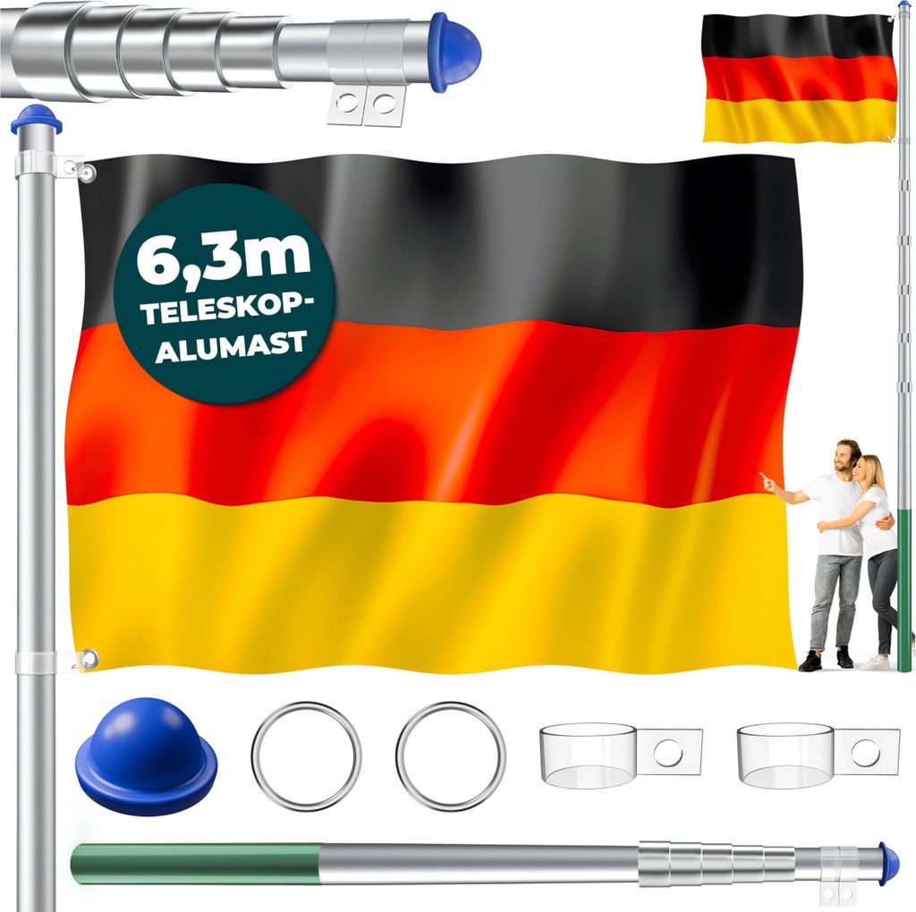 KESSER® Teleskop Fahnenmast Aluminium 6,30m Bodenhülse 60cm Produktbild 