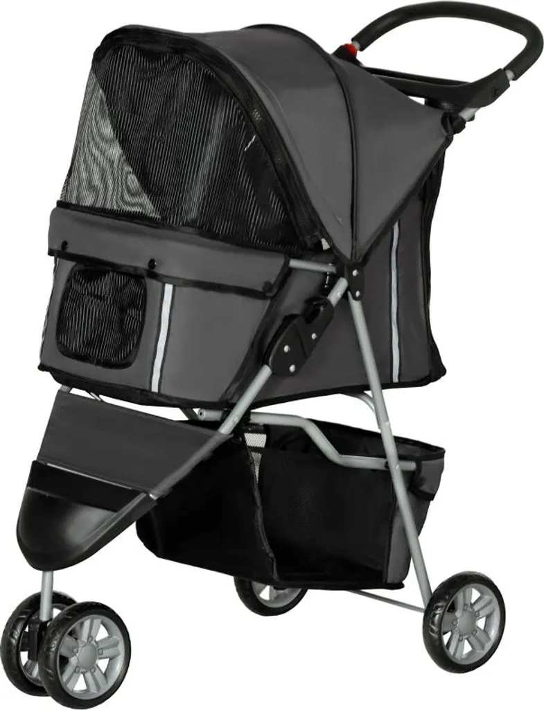 Poussette pour chats et petits chiens pliable avec sac de rangement gris