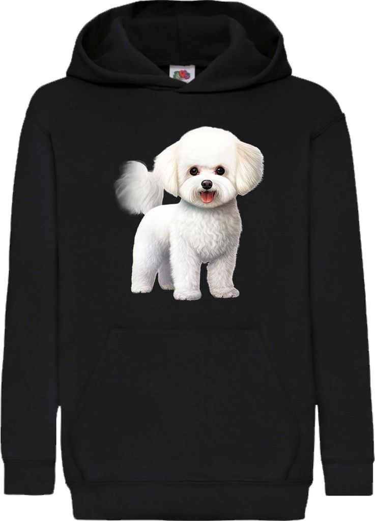 Kinder Kapuzenpullover Dogs Breeds Bichon Frise Dog Breed 005, 12-13 Jahr - 152 / Schwarz