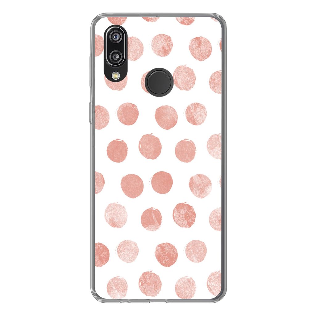 MuchoWow Handyhülle Schutzhülle Hülle für Huawei P20 Lite (2020) Polka dots - Rosa - Weiß Silikon Softcase Handy Hülle - Kartenhalter