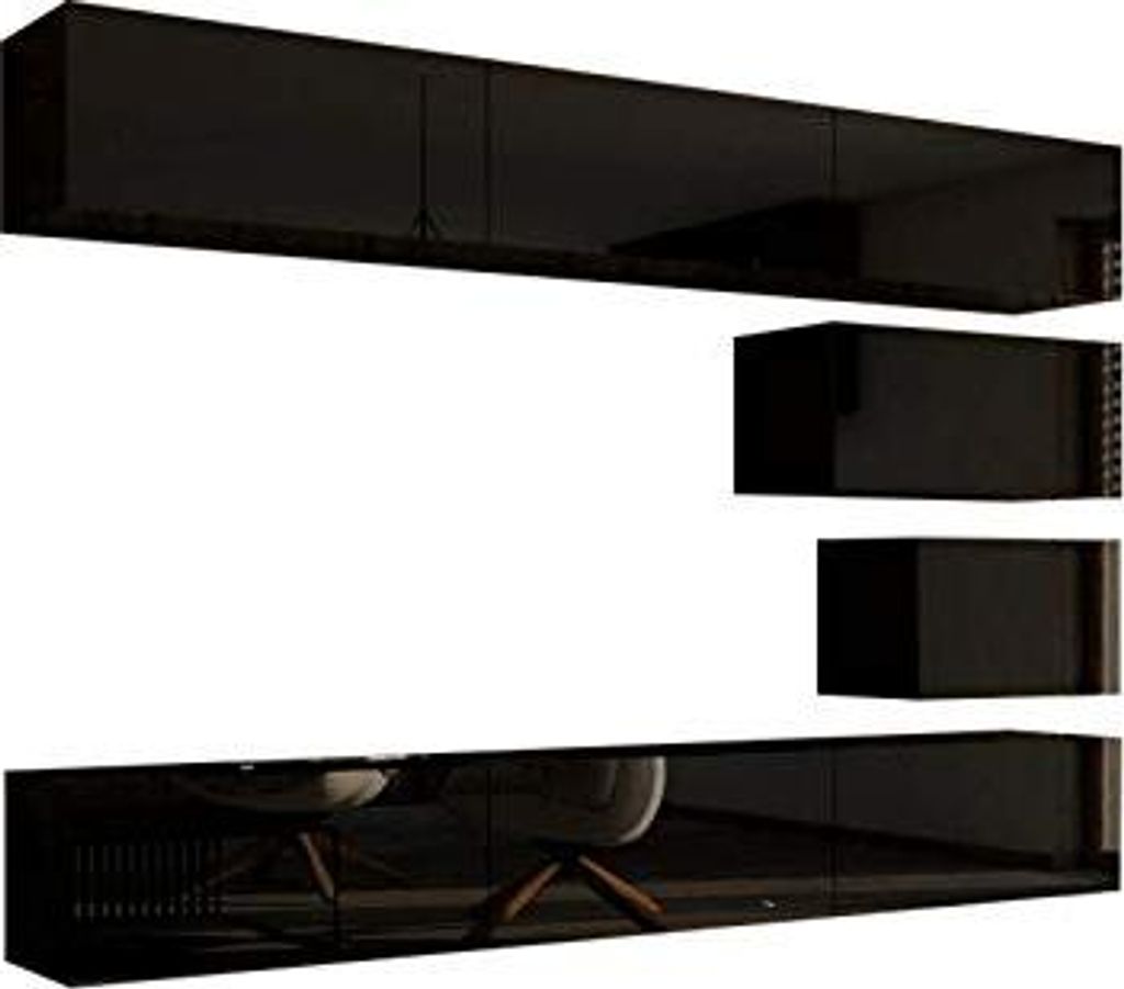 Furnitech Wohnwand Wohnzimmer - Wohnzimmer Möbel mit LED Weiß - Hängend Wohnwand Modern - Regale und TV Schrank (Future C16/HG/B/1 1A - 249 cm)