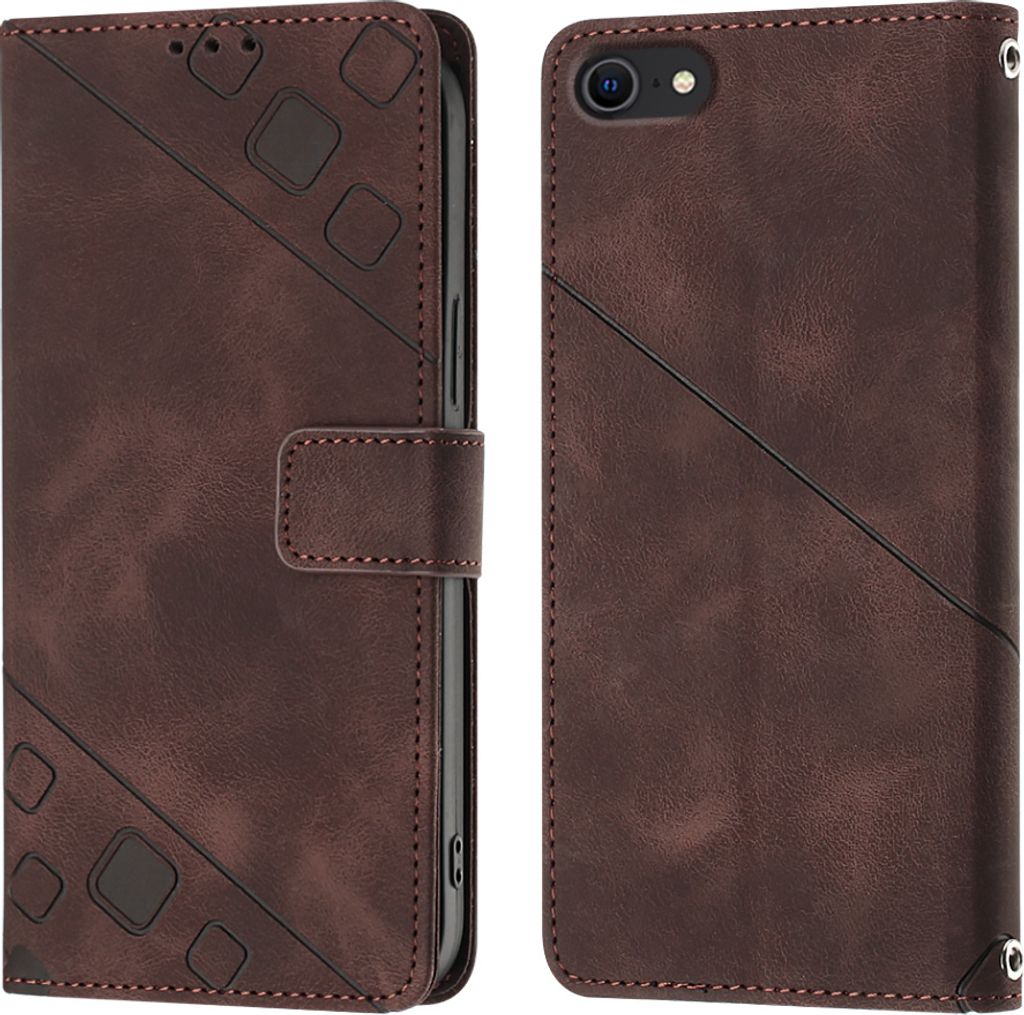 Hülle für iPhone SE (2022) SE 2020 8 7 Prägung Flip Leder Brieftasche Schutzhülle mit Ständer Braun