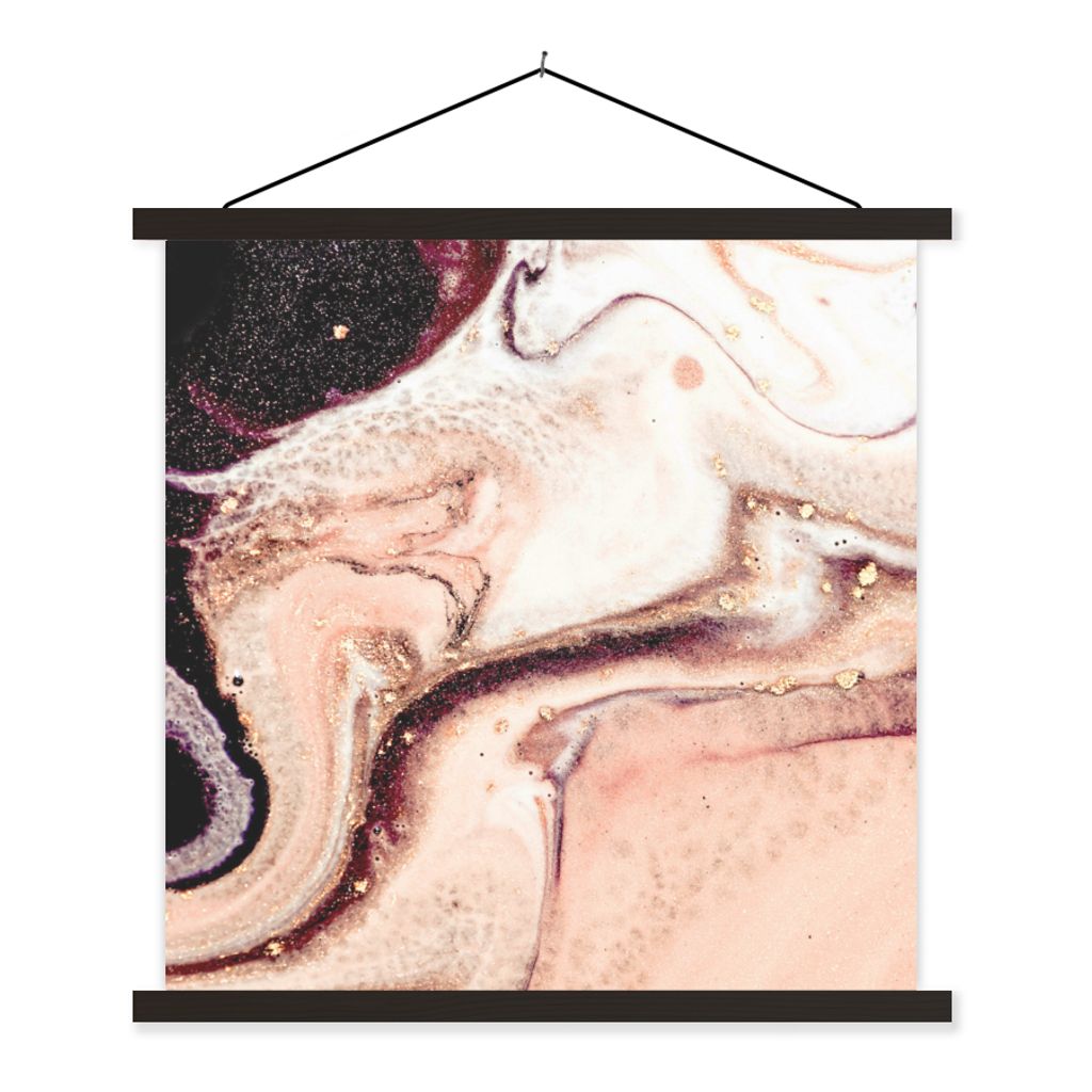 MuchoWow Textilposter Stein - Marmor - Edelstein - Abstrakt - Natur - Rosa 120x120 cm mit schwarzem Rahmen - Aufhängungsset