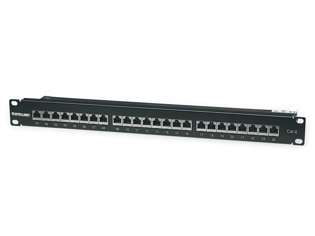 INTELLINET Panneau de brassage 24 ports Cat6 blindé FTP 19 pouces Noir