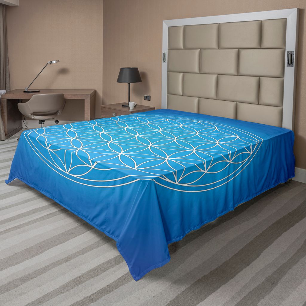 ABAKUHAUS Geometrie Bettlaken, Blume des Leben-Gitter-Musters, das Arten von überlappenden Kreis-Thema besteht, weiches bequemes oberes Bettlaken ...