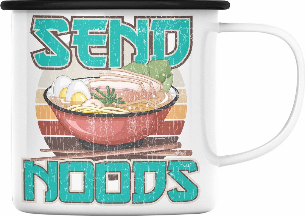 Trendation - Anime Emaille Tasse Geschenk Spruch Emaille Emaille Tasse Geschenke Deko Anme Fan Send Noods (Schwarz)