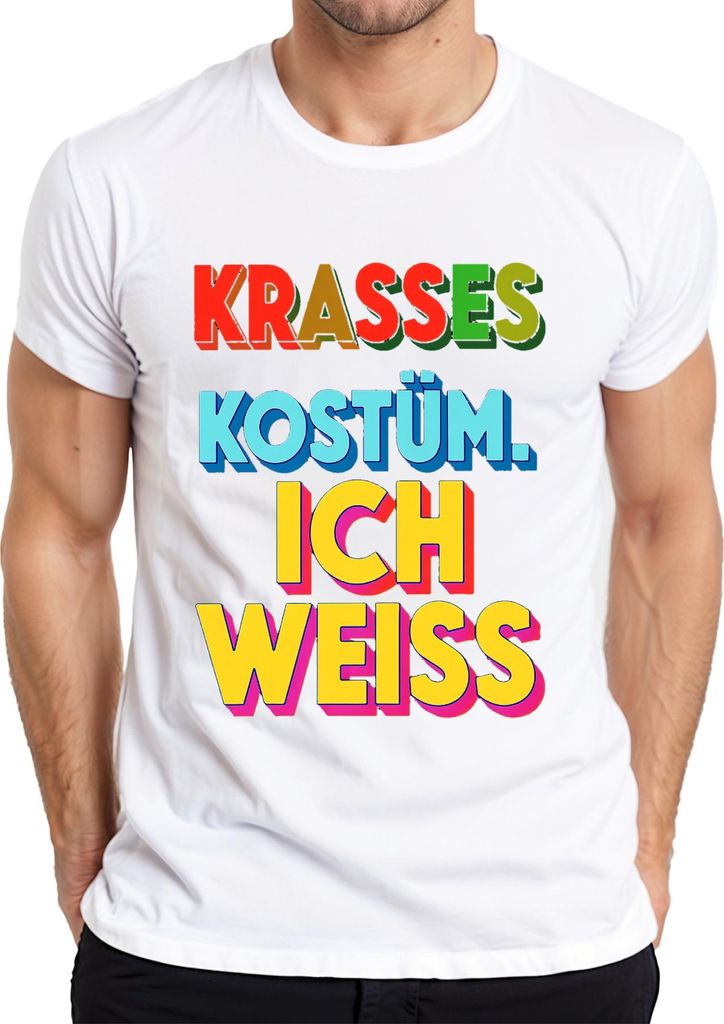 Krasses Kostüm Ich weiss Fasching Karneval Halloween bunt Retro Herren T-Shirt, Weiß, S