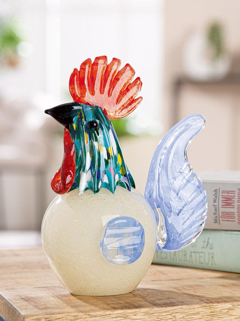 Gilde Glasart, Huhn, "Cordula", Glas, mehrfarbig, VE 2, L. 10 cm, B. 15 cm, H. 18 cm