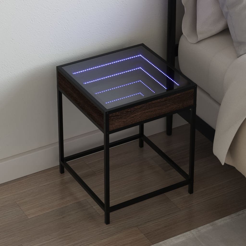 "2026 Promotion" Nachttisch - Beistelltisch - mit Infinity-LED - Braun Eichen-Optik 40x40x51 cm - - Nachtkonsole CC14237