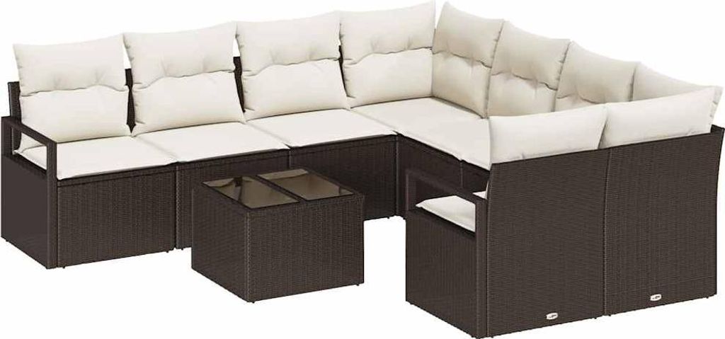 vidaXL Sofa Set mit Kissen 9 pcs Braun und Creme Poly-Rattan