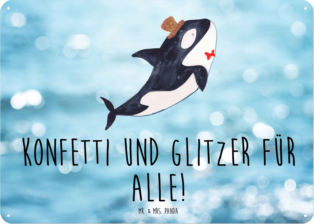 Mr. & Mrs. Panda tafel Orca Zylinder DIN A5 - Oceanblue - Geschenk, Schild, Narwal, wandtafel, Glückwunsch, Konfetti, Geburtstag, Meerestiere, Ret...