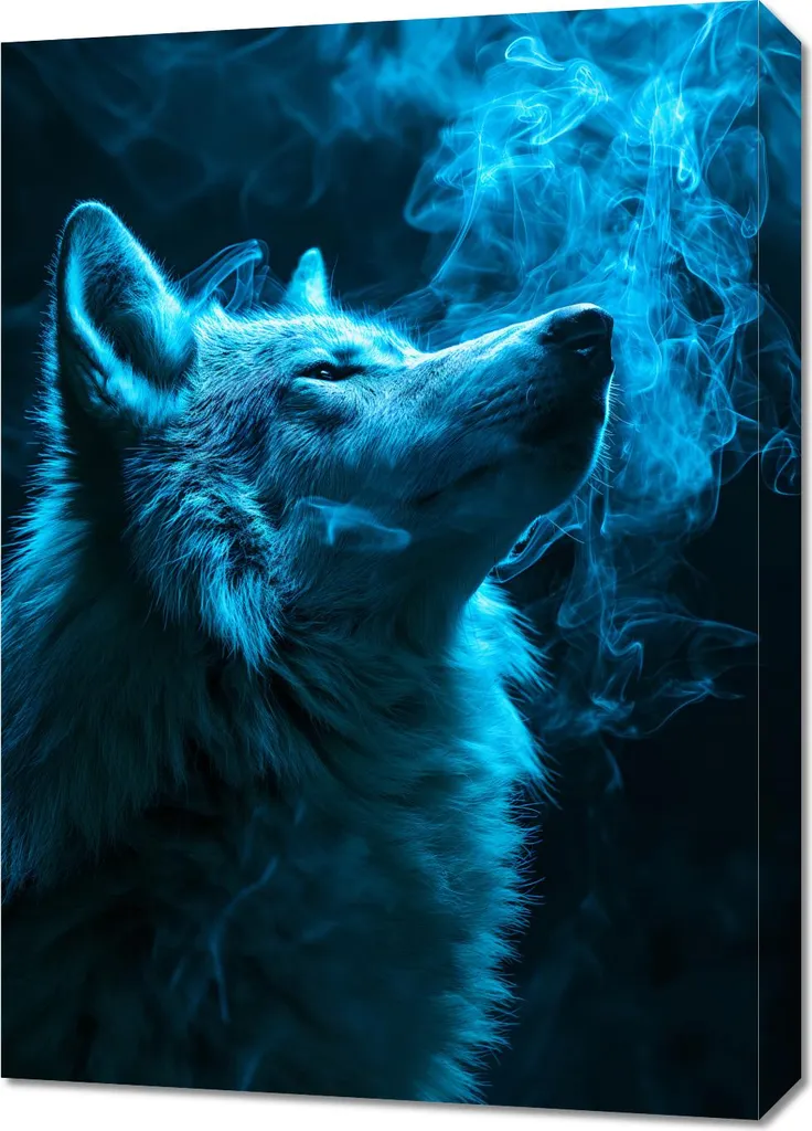 Déco murale loup 50x70 cm sans reflets - Image Le souffle du loup