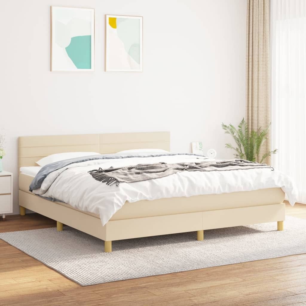 "Rabatt" Boxspringbett mit Matratze - 2 Personen - Strapazierfähiger Stoff - Creme 180x200 cm Stoff - Klassische Betten CC6785