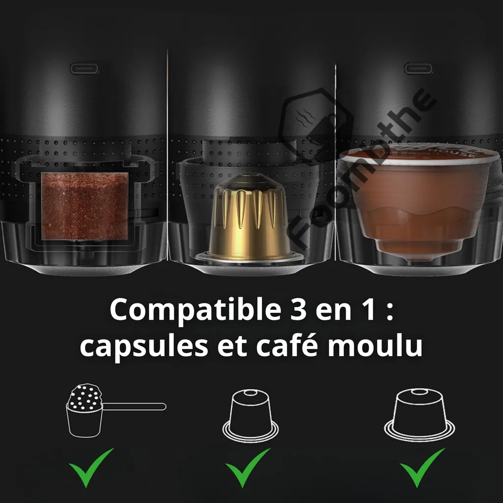 Machine Espresso 20 Bars Haute Pression - Sans Fil et USB-C - Noire 3en1 - 3