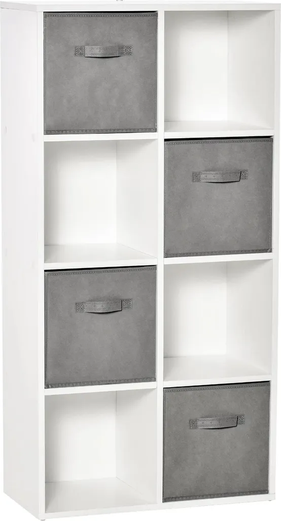 Étagère 8 niches en bois et boîtes amovibles - Bibliothèque Modulable 1m20