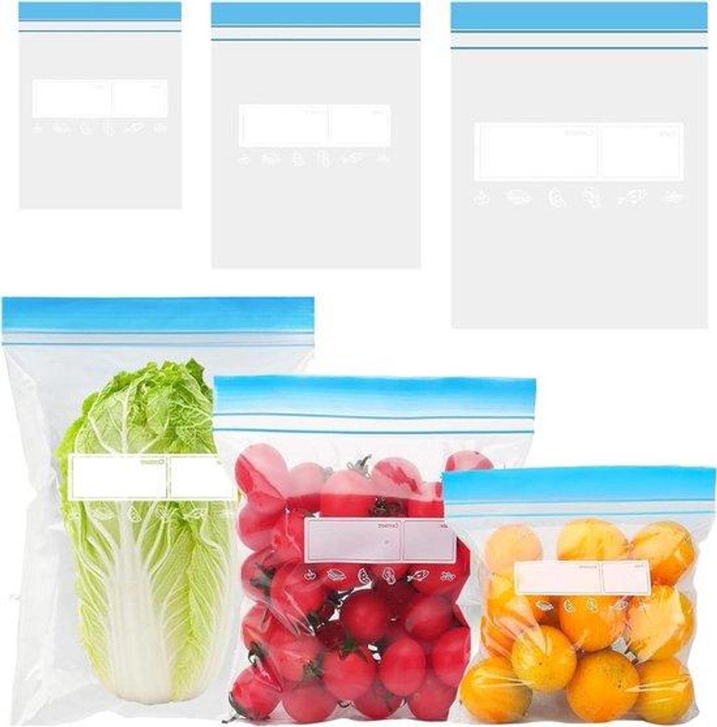Professionelle Einkaufstüten - 70 Stück mit Schließfachverschluss - Tiefkühltaschen für Früchte, Blumenkohl, Wurst, Korn und Snacks - Kleine/...