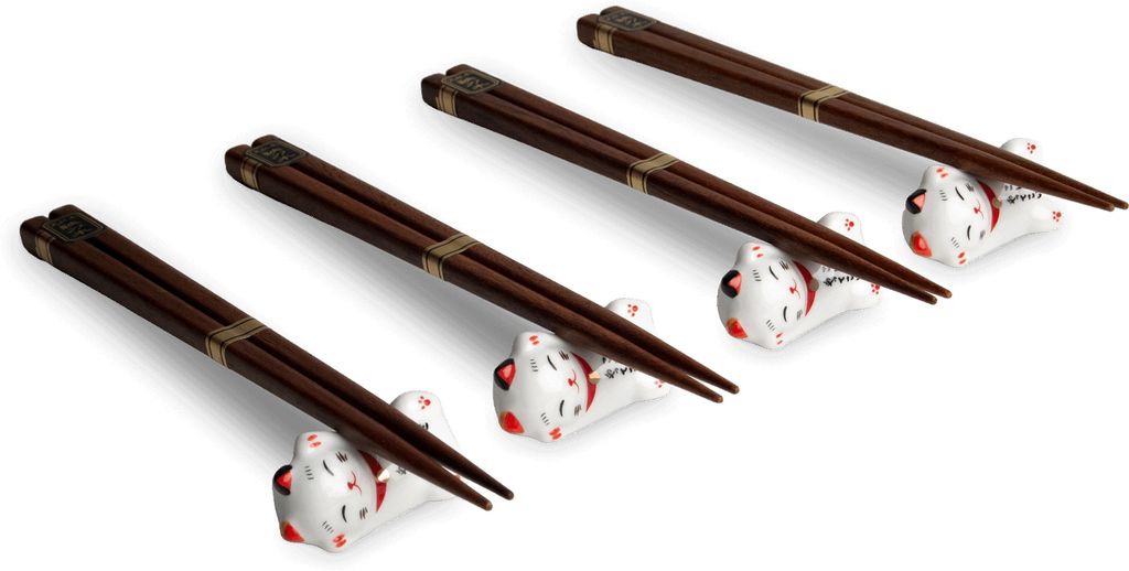 Essstäbchen Set Japan | 4 Paar Holz-Essstäbchen mit Keramik-Ablagen