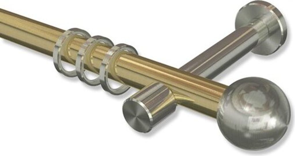 Interdeco Gardinenstange, Vorhangstange Messing-Optik / Edelstahl-Optik Modell Prestige Luino, 20 mm Ø 1-läufig, 600 cm (geteilt)