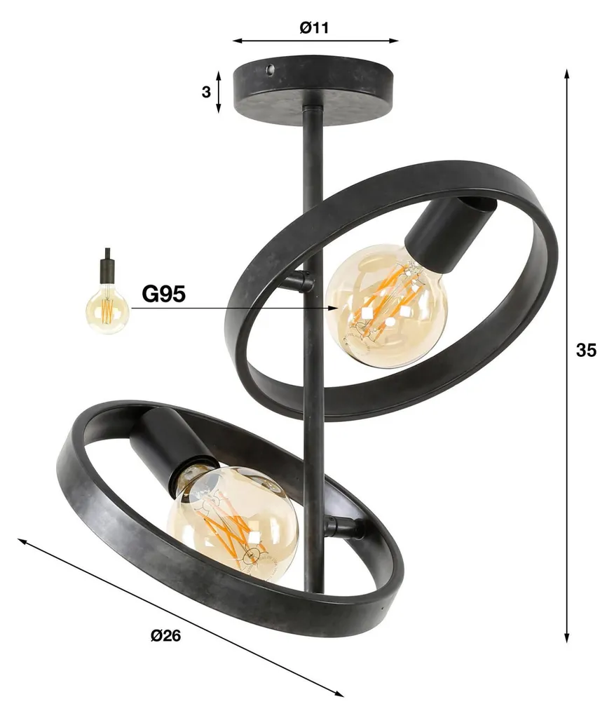 Plafonnier Design 42cm Noir - Solution Éclairage FURNLUX Hover Moderne - 3