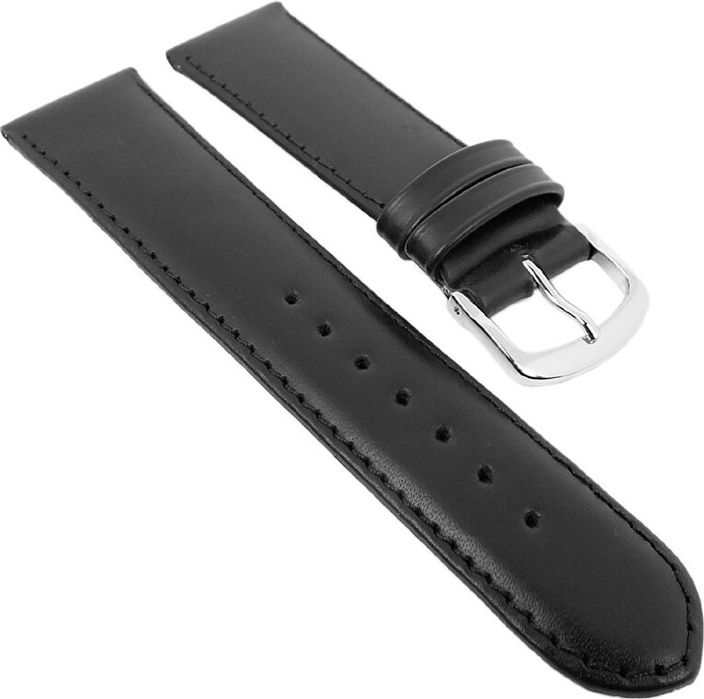 Beco Nappa > Uhrenarmband Kalbseder schwarz glatt > Wasserabweisend, Stegbreite:24mm, Schließe:Silbern