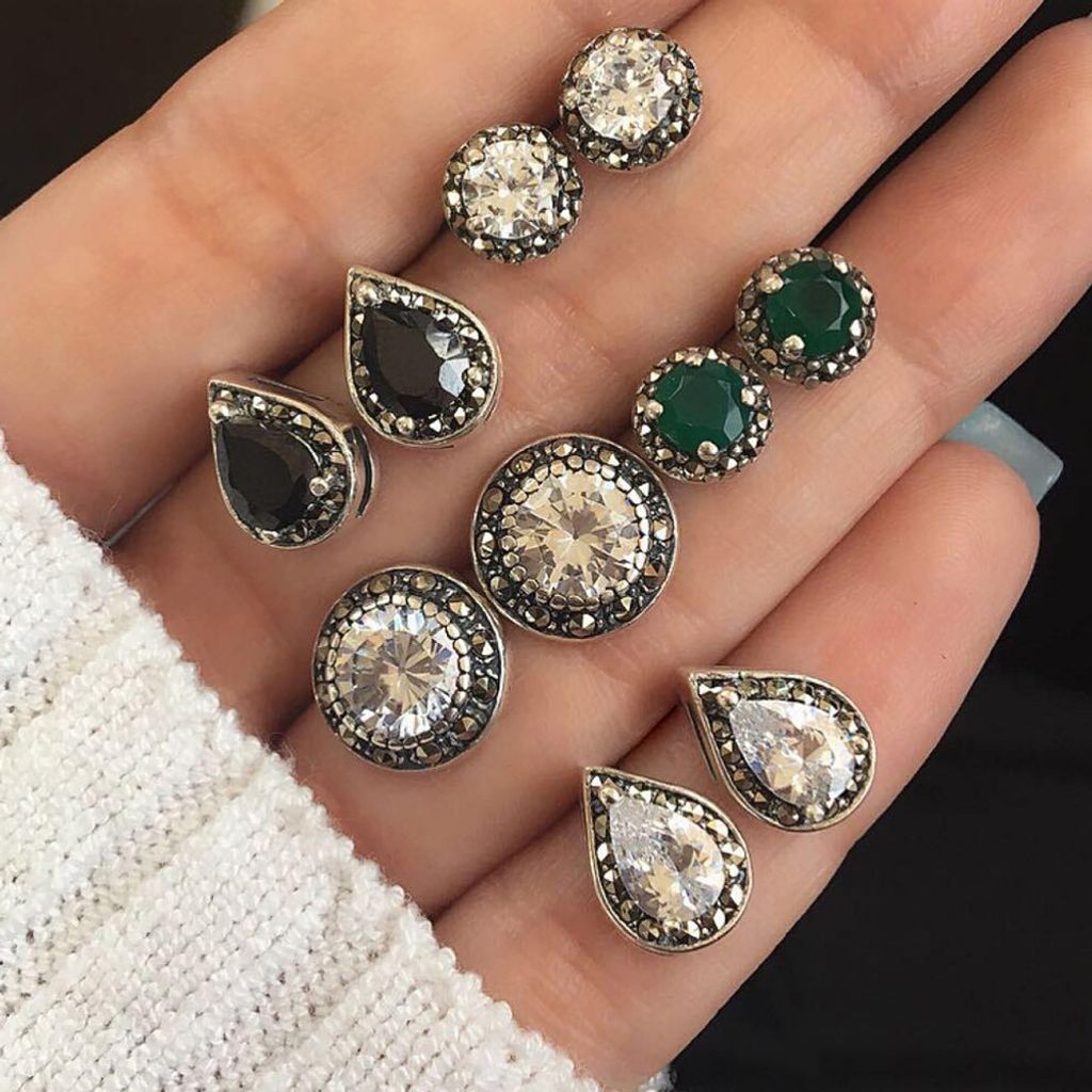 5 Paar runde Wassertropfen-Ohrstecker-Set für Damen, Retro-Party-Ohrringe, Schmuck