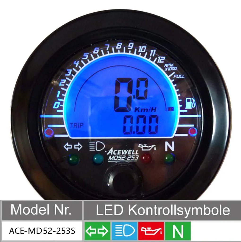 Instrument digital tachymètre DZM multifonction avec écran LCD bleu