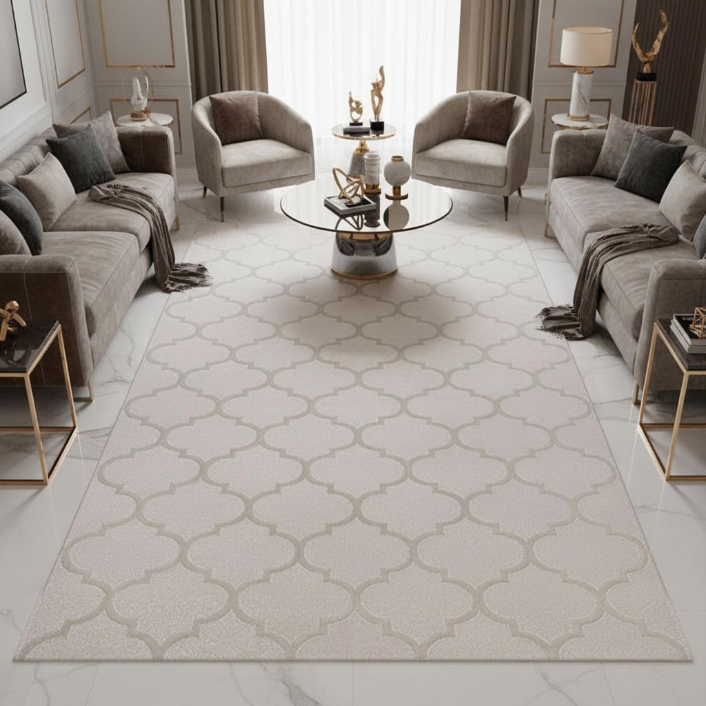 Tapis de salon à motifs marocains, couleur beige, Image du produit 
