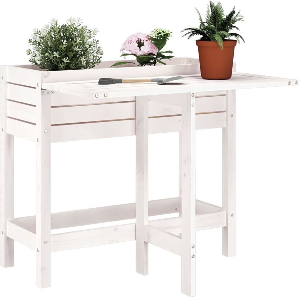 "WINTER SALE"Pflanzkasten Moderne - Pflanzkübel - Blumentopf mit Klappbarer Tischplatte Weiß Massivholz Kiefer DE401332 - Beete