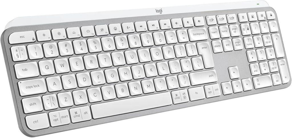 Logitech MX Keys S, Volle Größe (100%), Kabellos, Bluetooth, Scherenschalter, LED, Grau