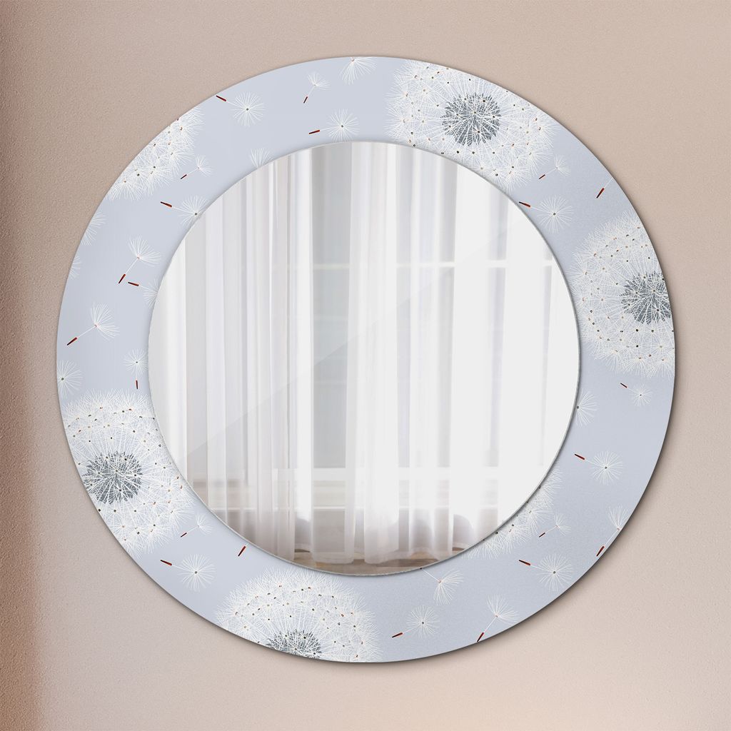 Wohnzimmer Spiegel - Mirror zum Wandspiegel Schlafzimmer – Schminkspiegel - Blumen Löwenzahn - Rund: Ø50cm