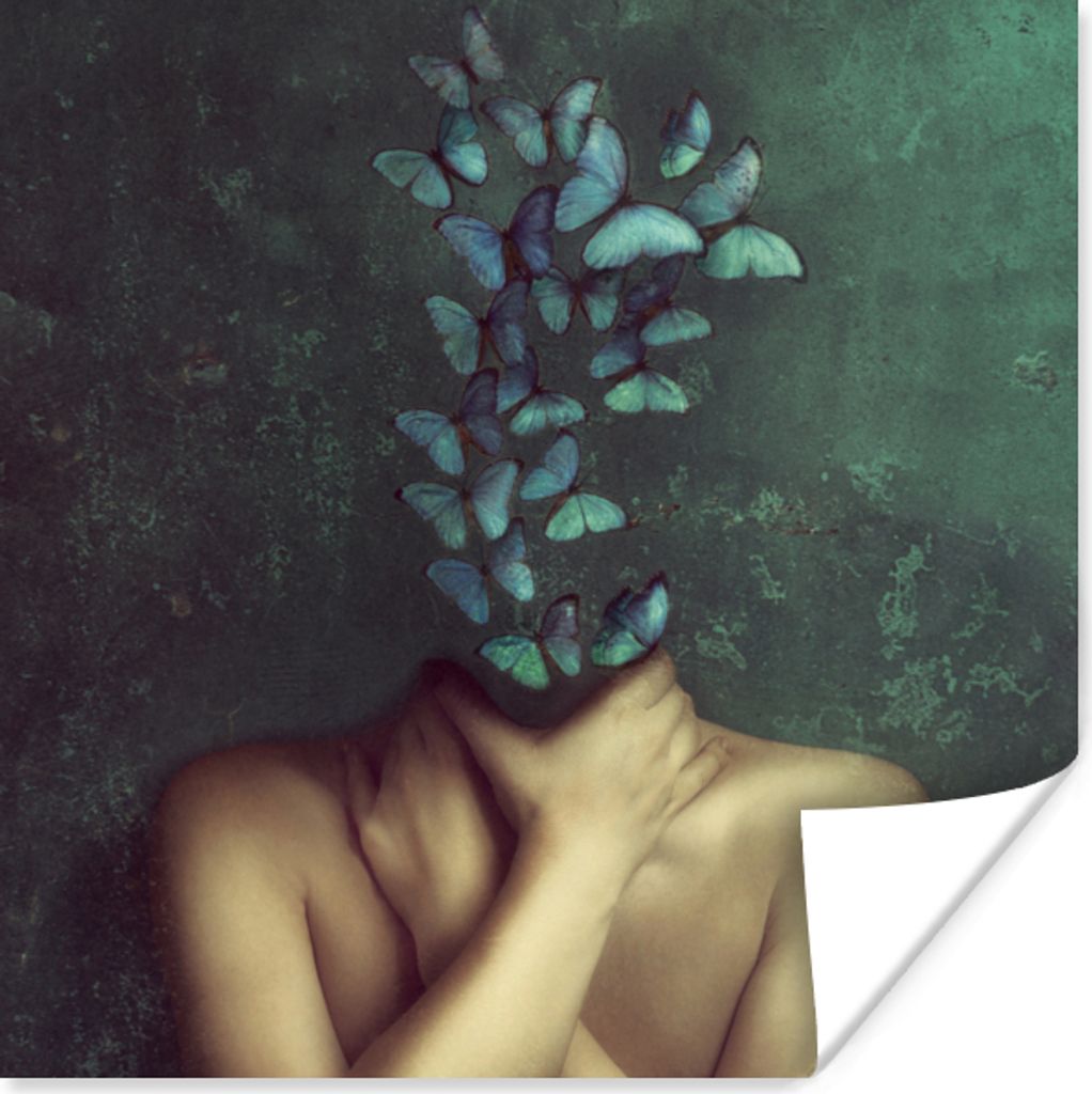 MuchoWow® Poster Torso - Stilleben - Schmetterlinge - Blau Produktbild 
