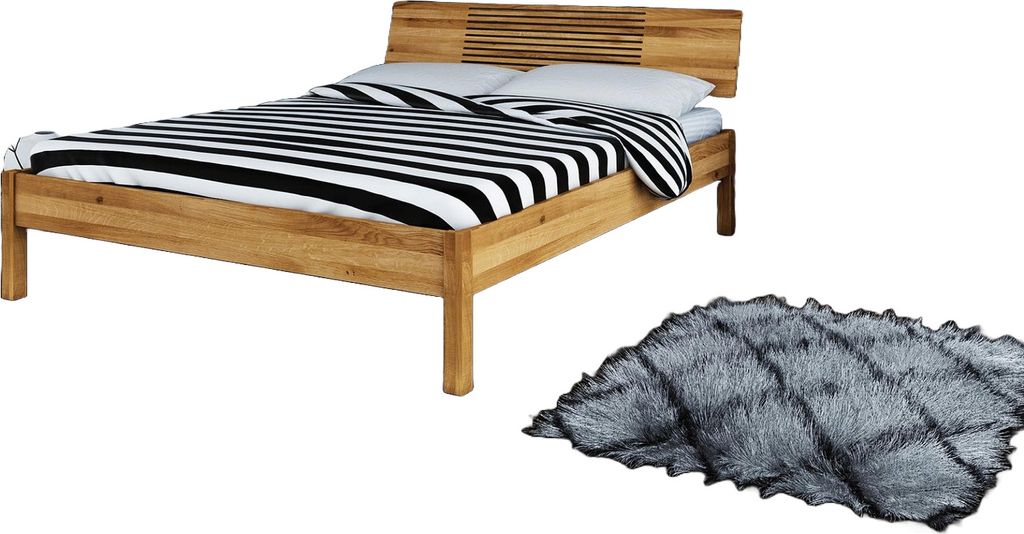 Bett Bento 6 Sonderlänge 200x190 Wildeiche massiv Holzkopfteil und Holzbeine