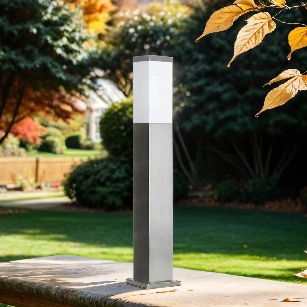 Wegeleuchte Edelstahl 65 cm hoch Modern Pollerleuchte eckig in Silber für E27 Stehlampe außen Garten Außenleuchte Weg