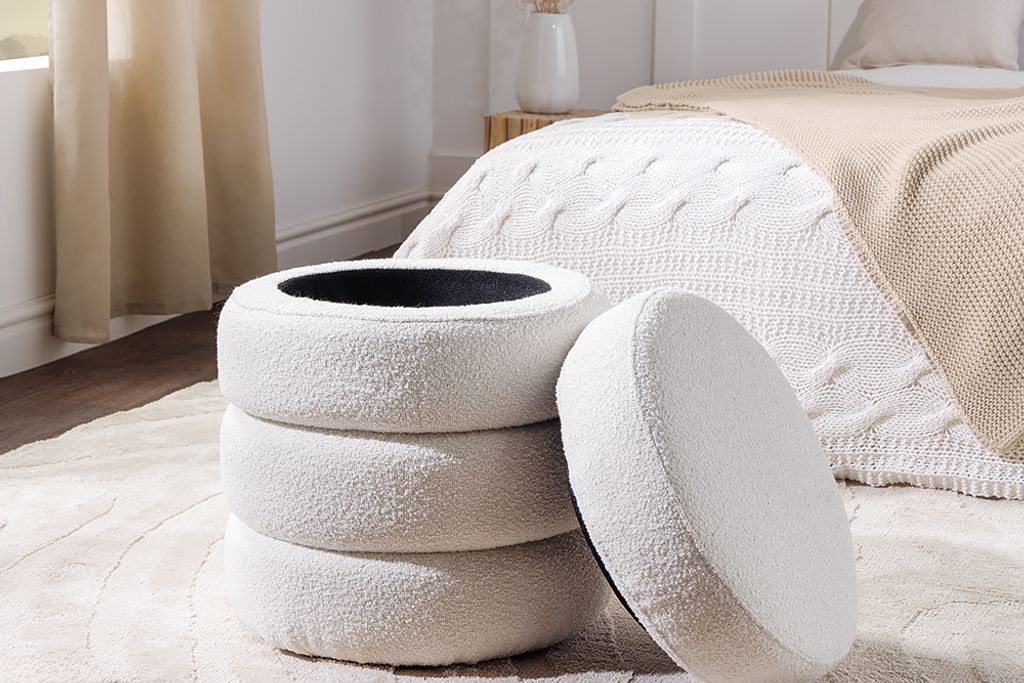 riess-ambiente Runder Hocker VOGUE 50cm creme weiß Bouclé Produktbild 3