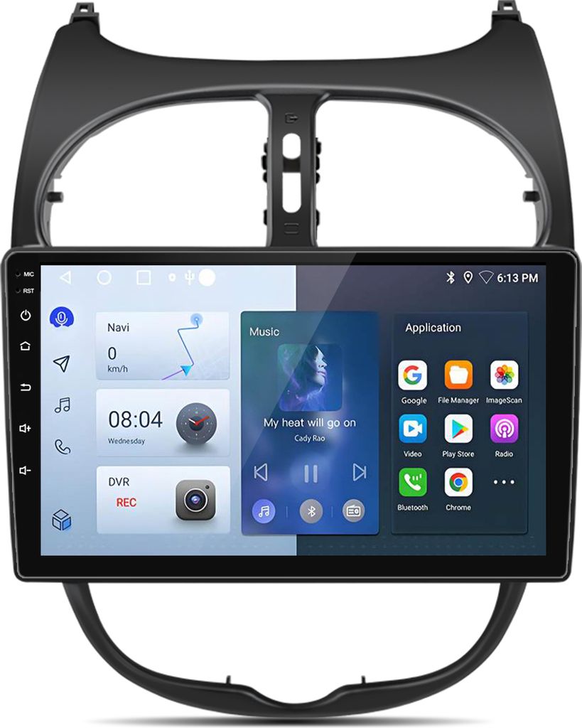 Carplay 9zoll 4+64G Andriod13 Autoradio GPS Navi für Peugeot 206 2001-2008 SWC WIFI BT RDS DSP DAB+ 4G SIM 2DIN 8 Kern