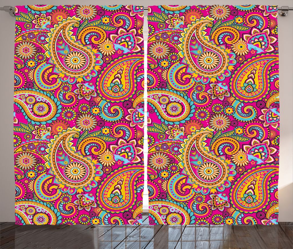 ABAKUHAUS Bunt Rustikaler Gardine, Asiatisch Paisley Ost, Schlafzimmer Kräuselband Vorhang mit Schlaufen und Haken, 280 x 225 cm, Mehrfarbig