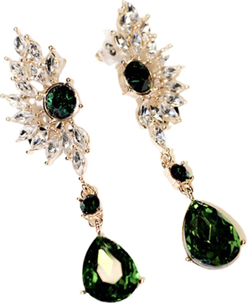 Frauen Flügel Form Strass Lange Baumeln Ohrstecker Tropfen Ohrringe Schmuck Charme-Grün