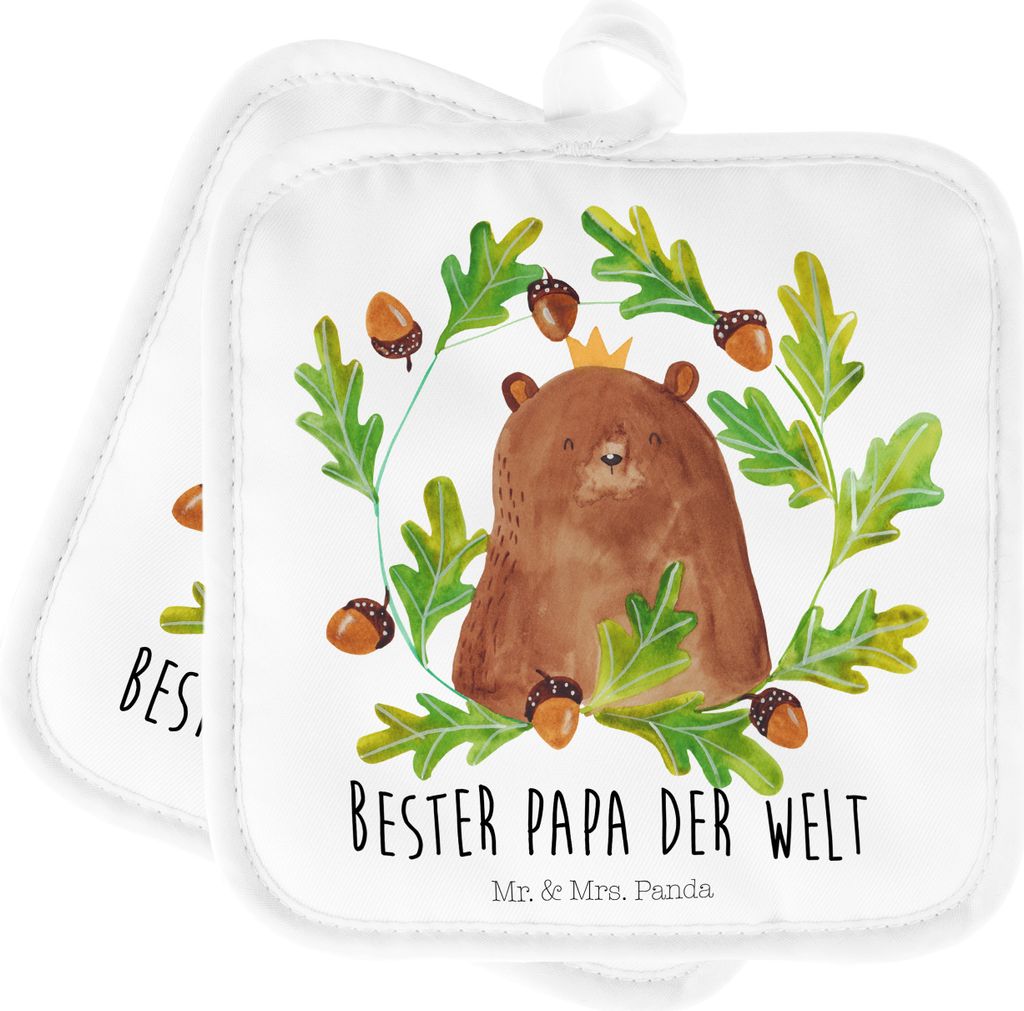 Mr. & Mrs. Panda Topflappen Bär König - Weiß - Geschenk, Vater, Vatertag, Bester Papa, Teddy, Kochlappen, Set, topfhalter, Topfuntersetzer, Dad,...