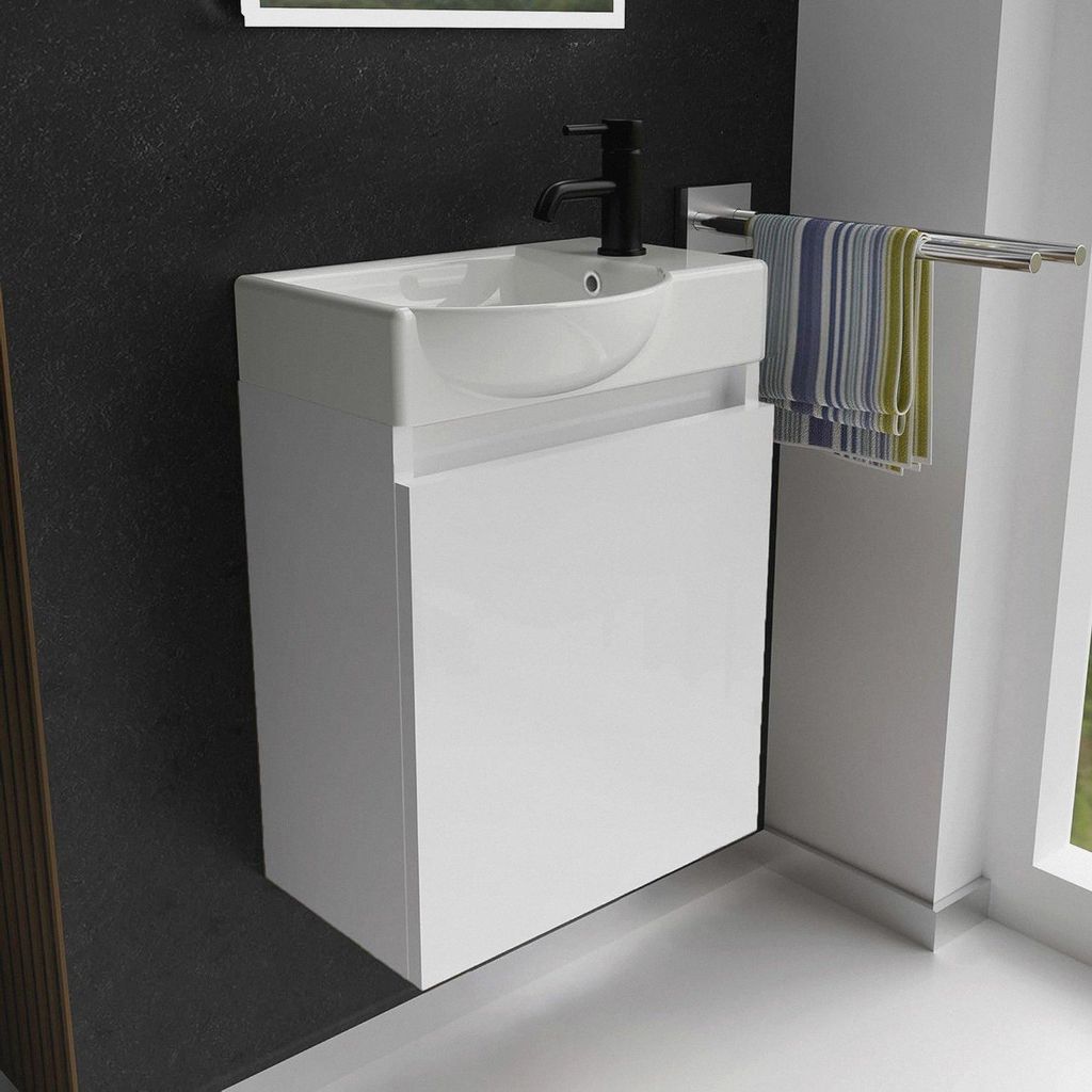 Alpenberger Gäste WC Waschbecken mit Unterschrank | Kleines Badmöbel 45 cm Breit | Waschtisch mit Waschbeckenunterschrank (Weiß, Waschbecken - R...