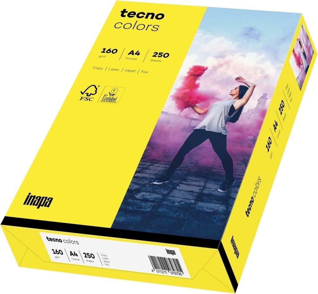 Multifunktionspapier tecno colors Intensiv A4 160g/qm VE=5x250 Blatt gelb