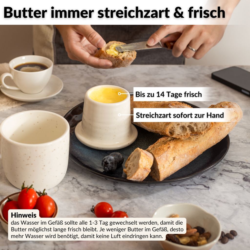 Buttertopf Aus Marmor Mit Deckel | Französische Butterdose Mit Wassersiegel, Inkl. Messer