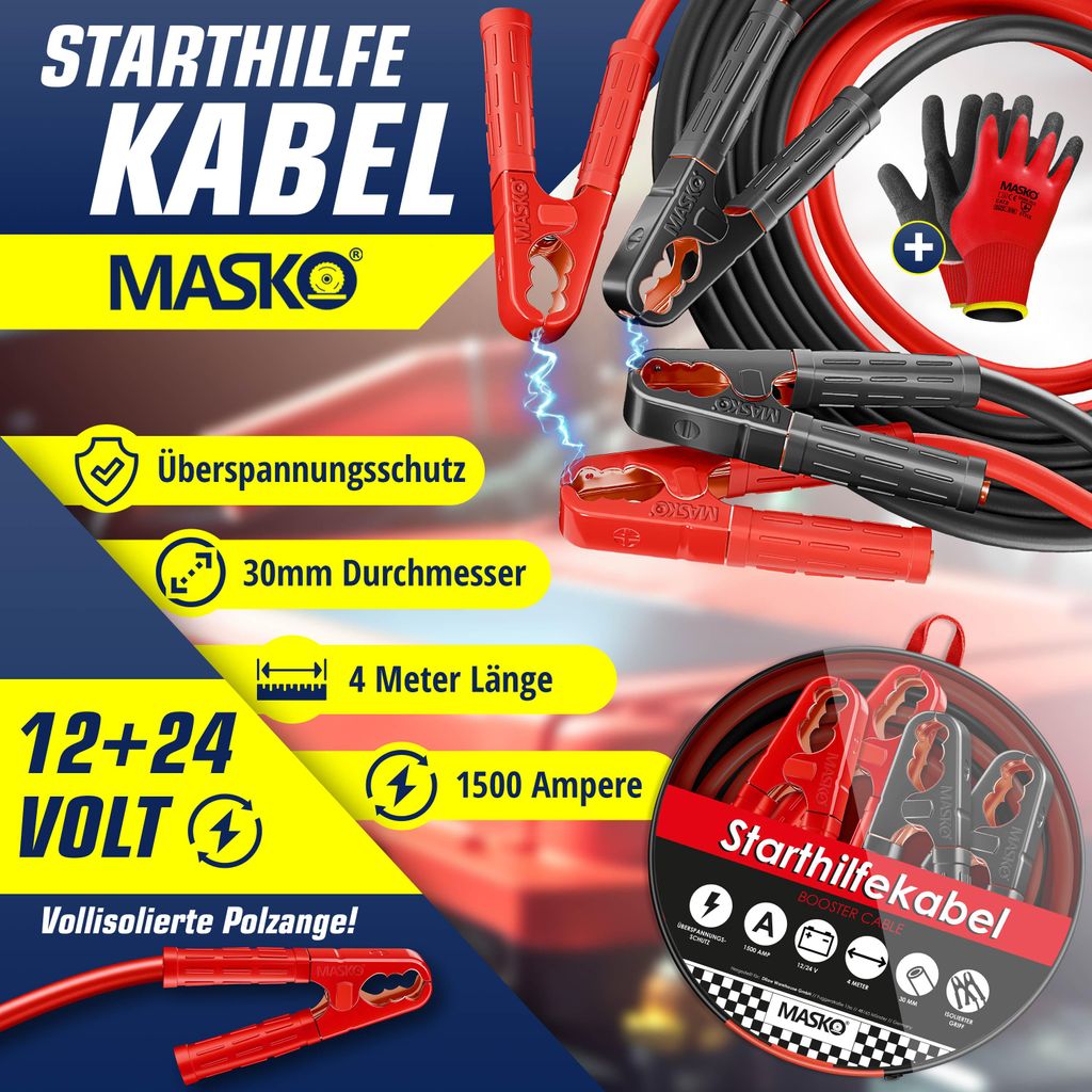 MASKO® Starthilfekabel Überbrückungskabel für Benzin- und Produktbild 