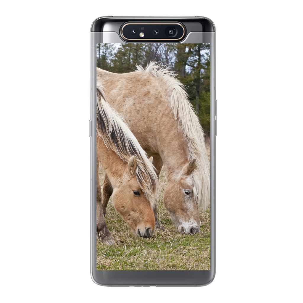 MuchoWow Handyhülle Schutzhülle Hülle für Samsung Galaxy A80 Zwei grasende Fjordpferde auf einer Wiese Silikon Softcase Handy Hülle - Schutz...
