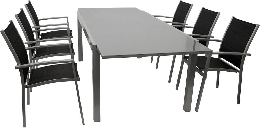 Sitzgruppe Gartengarnitur Tisch Stuhl 7-teilig Alu/Textil schwarz