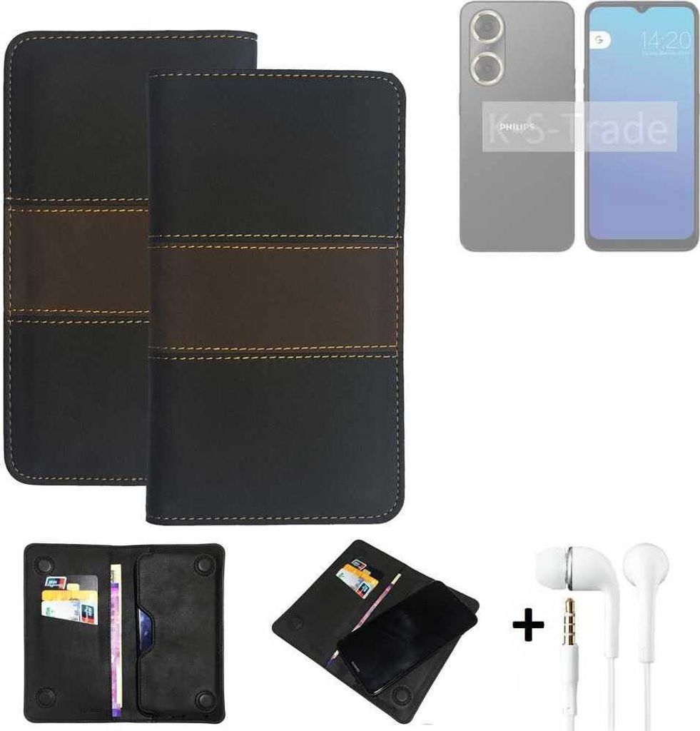 K-S-Trade Handyhülle + Kopfhörer kompatibel mit Philips S20 Schutzhülle Walletcase Bookstyle Tasche Schutz Case Hülle Wallet Cover Kunstleder