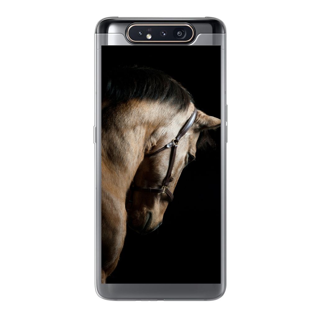 MuchoWow Handyhülle Schutzhülle Hülle für Samsung Galaxy A80 Pferde - Halfter - Schwarz Silikon Softcase Handy Hülle - Schutzdeckel