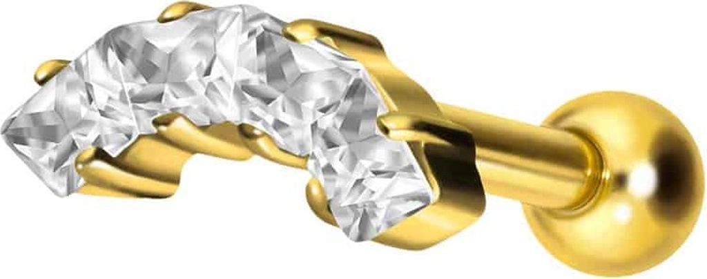 Ohrpiercing Titan Ohrpiercing mit Innengewinde EINGEFASSTE KRISTALLTRAPEZE Gold Stablänge: 8mm | Discgröße: 4 x 10 (4 Kristalle)mm