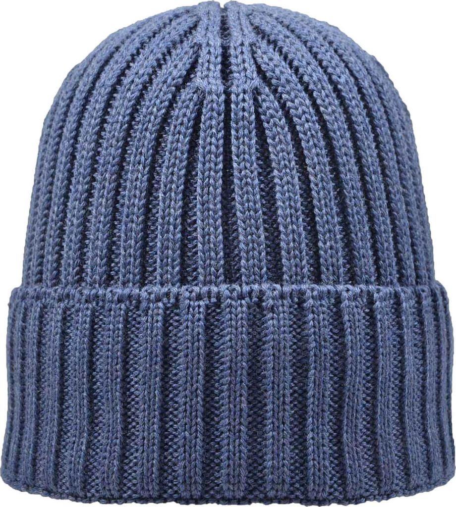 tomBrook Uni Strickmütze mit Umschlag aus Schurwolle mit Innen-Fleece-Fütterung - Wollmütze Wintermütze für Sie und Ihn in Jeans