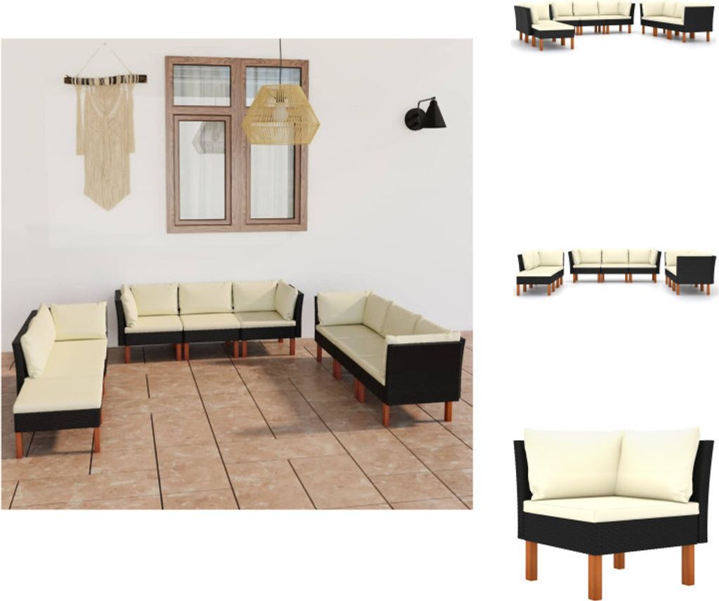 vidaXL 9-tlg. Garten-Lounge-Set mit Kissen Poly Rattan Schwarz - Gartenmöbel-Sets
