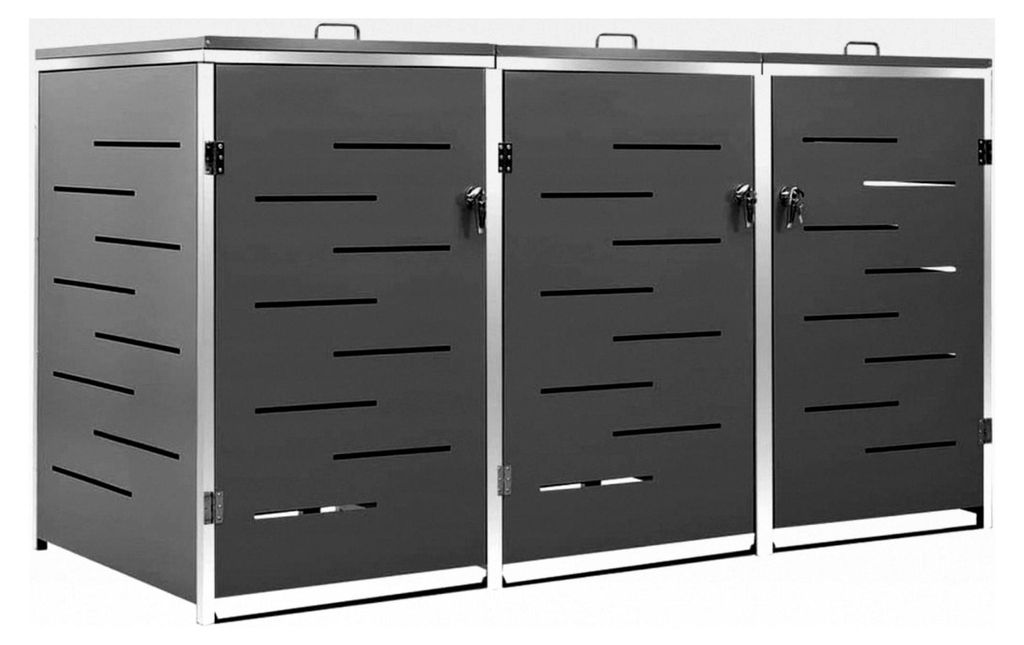 Mülltonnenbox für 3 Tonnen abschließbar rostfrei Gartenbox 207x77,5x115cm Edelstahl Anthrazit